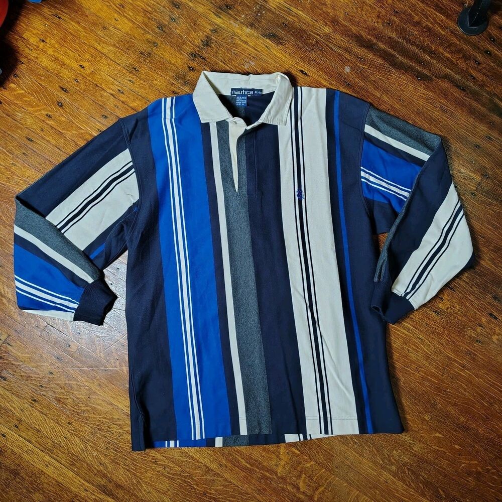 VTG Nautica Preppy Collared Longsleeve Striped Old Money Men's 100% Cotton